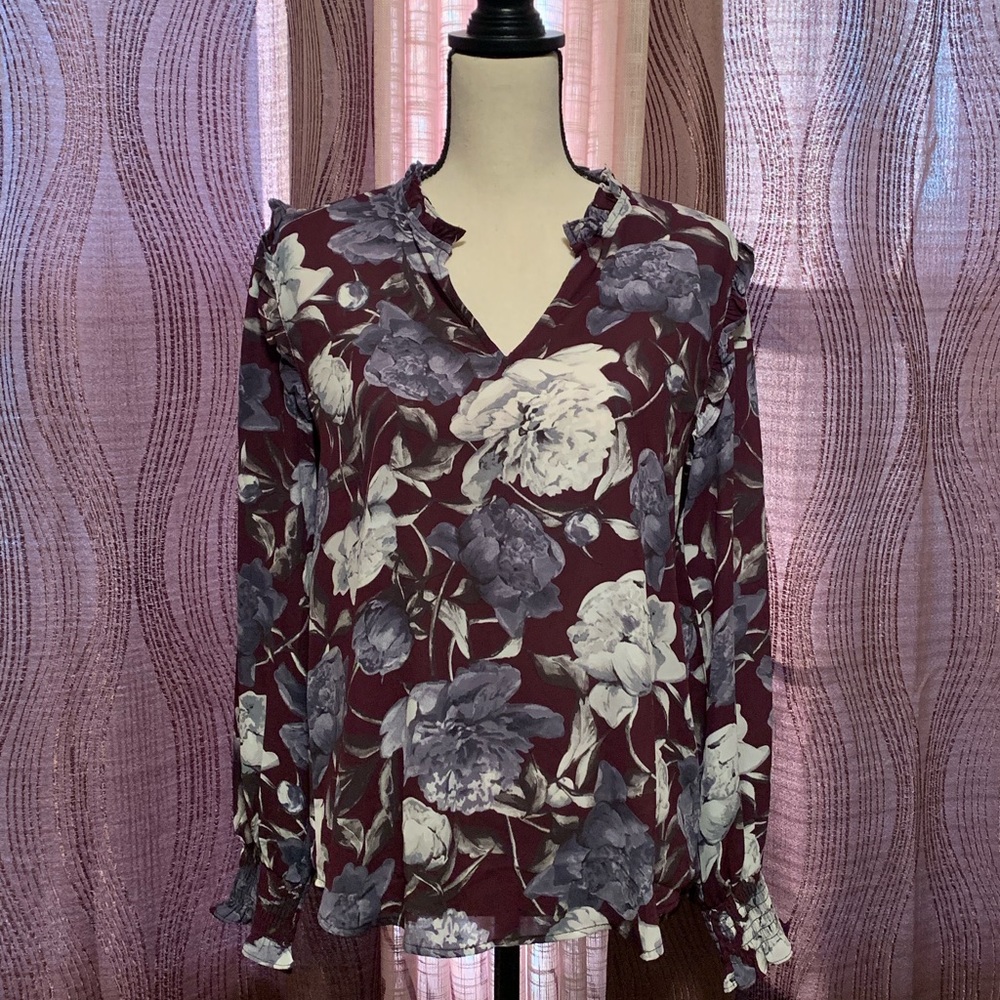 Loft purple and grey floral blouse